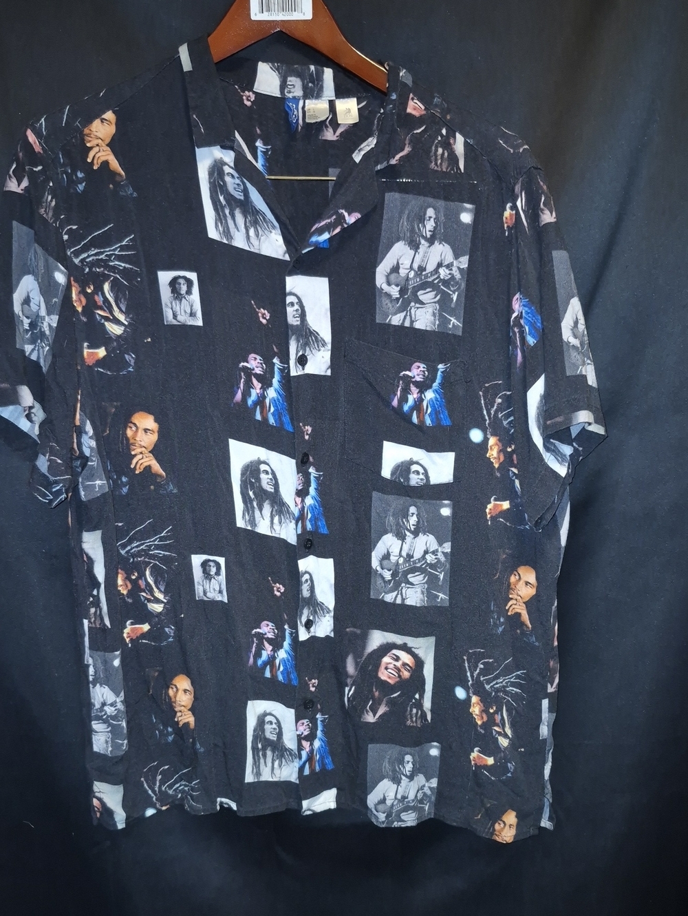 Bob Marley Shirt Mens L Print All Over Reggae Rasta Rastafarian Dread Button Up